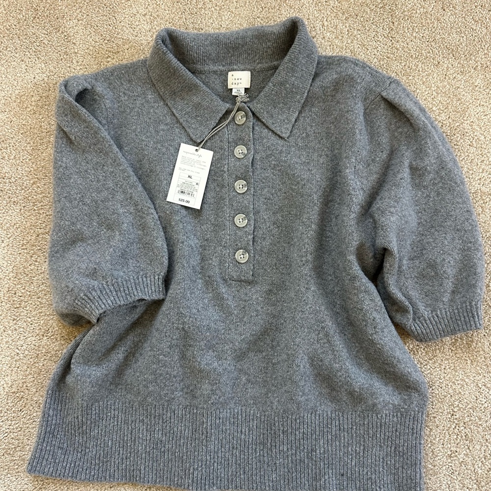 a new day Gray Short-Sleeve Button Polo Sweater